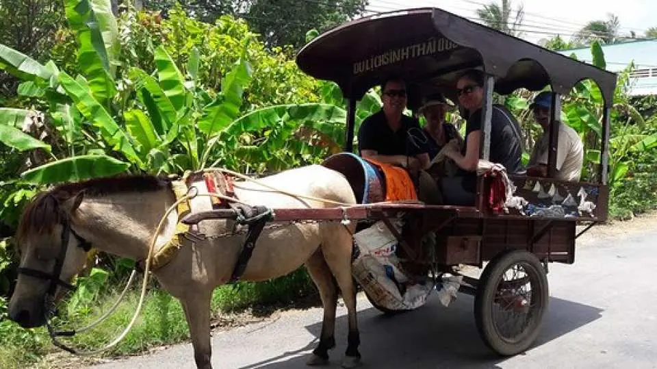 Move to the riverside by a wagon pulled by a motorbike or horse.