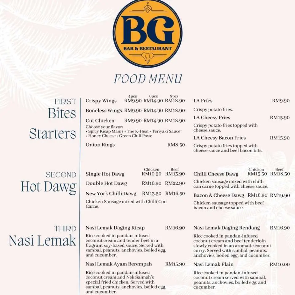 Menu (For reference only)
