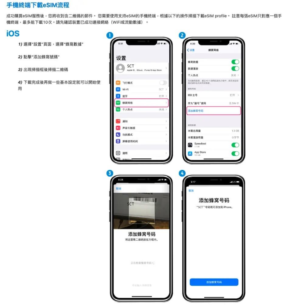 eSIM安裝說明（ios）