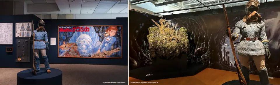 ◎受歡迎的娜烏西卡：：這個展區還將帶你近距離欣賞至今仍備受喜愛的《風之谷》主角——娜烏西卡。我們特別展出她在腐海中的經典裝束，還有故事中等比例還原的巨神兵，讓你彷彿置身於這個充滿幻想與冒險的世界中。（此為日本展出照片，展覽實景以現場為準）