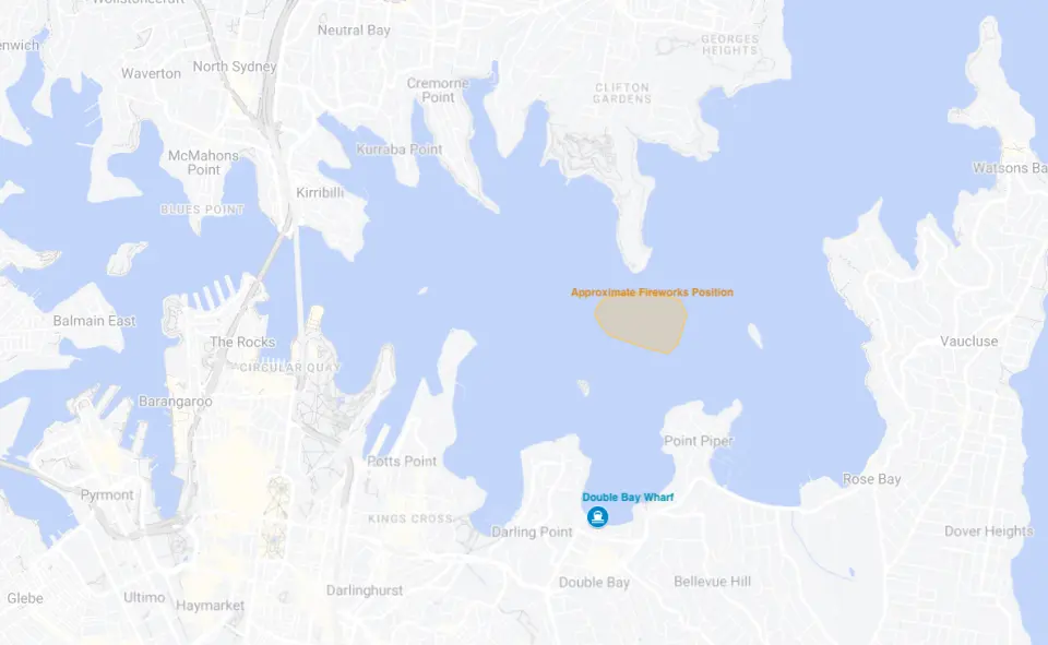 Location Map: Enjoy views of the fireworks from a great position on Sydney Harbour. (The exact 2026 fireworks position on Sydney Harbour has not been confirmed yet)