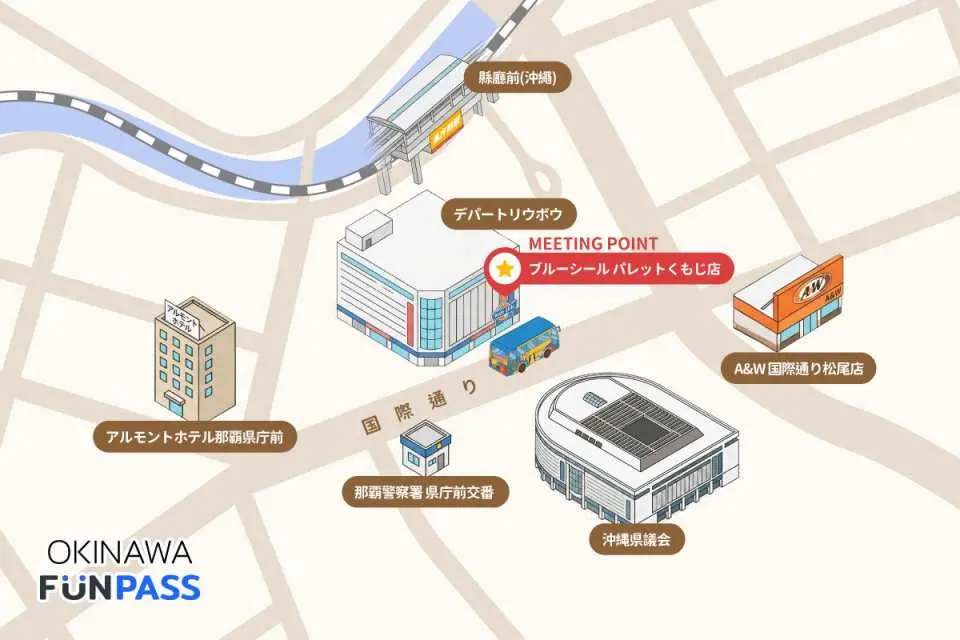 • 乗車位置図（乗車前にバス車体またはフロントガラスに沖縄ファンパスの看板があるかご確認ください）