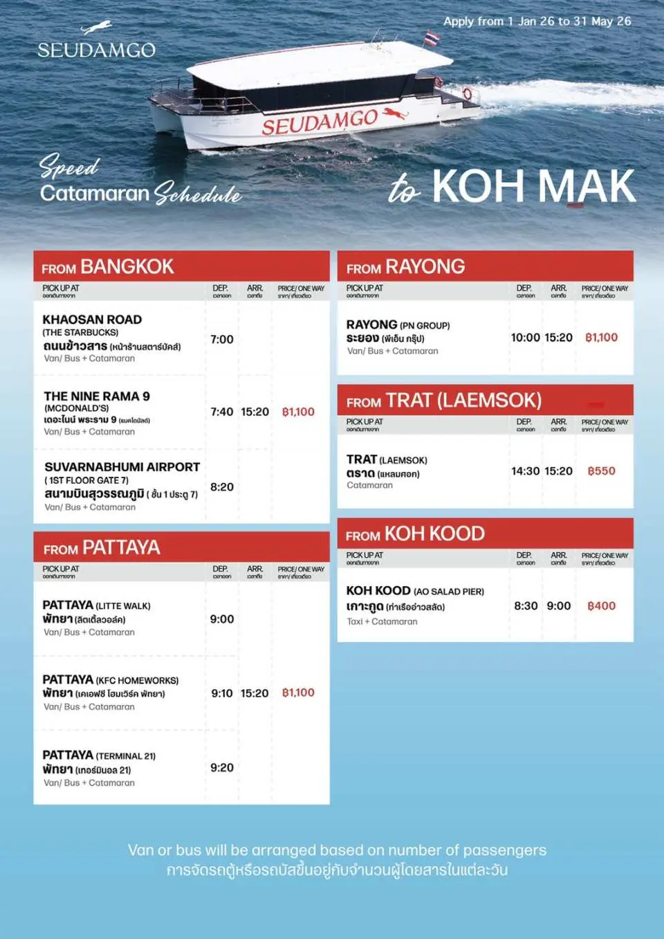 To Koh Mak Schedule