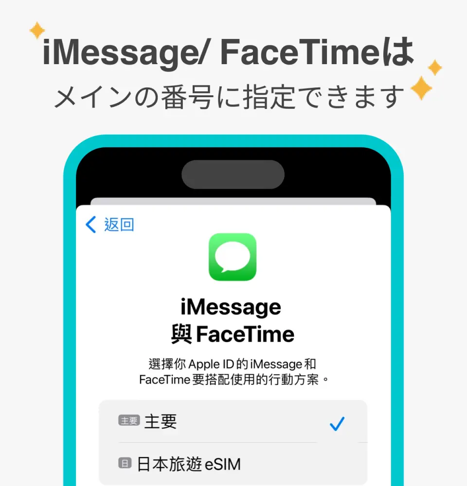 主回線を指定し、iMessageやFacetime機能をご利用ください。