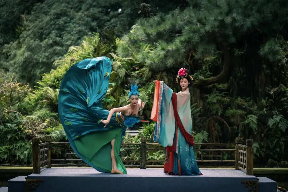 第三盏灯-大唐孔雀: 昔年南诏献孔雀于剑南西川节度使韦皋，韦皋惜薛涛之才，将此灵禽托付。从此，竹影屏风前，孔雀与才女相伴，一个展羽，一个展笺，共成“大唐孔雀”的绝世风华。