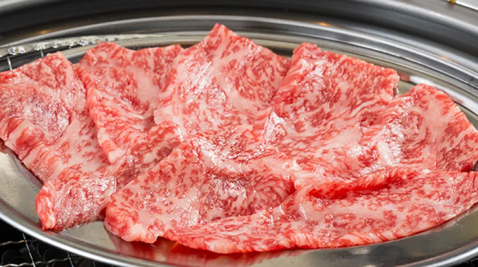 我們提供價格實惠、美味可口的烤肉，主要選用信州牛肉。我們的特色菜是“內臟凍糕”，這道菜將滿滿的內臟（牛雜）盛放在凍糕杯中，倒扣著烤製而成。這道菜造型奇特，老少咸宜。