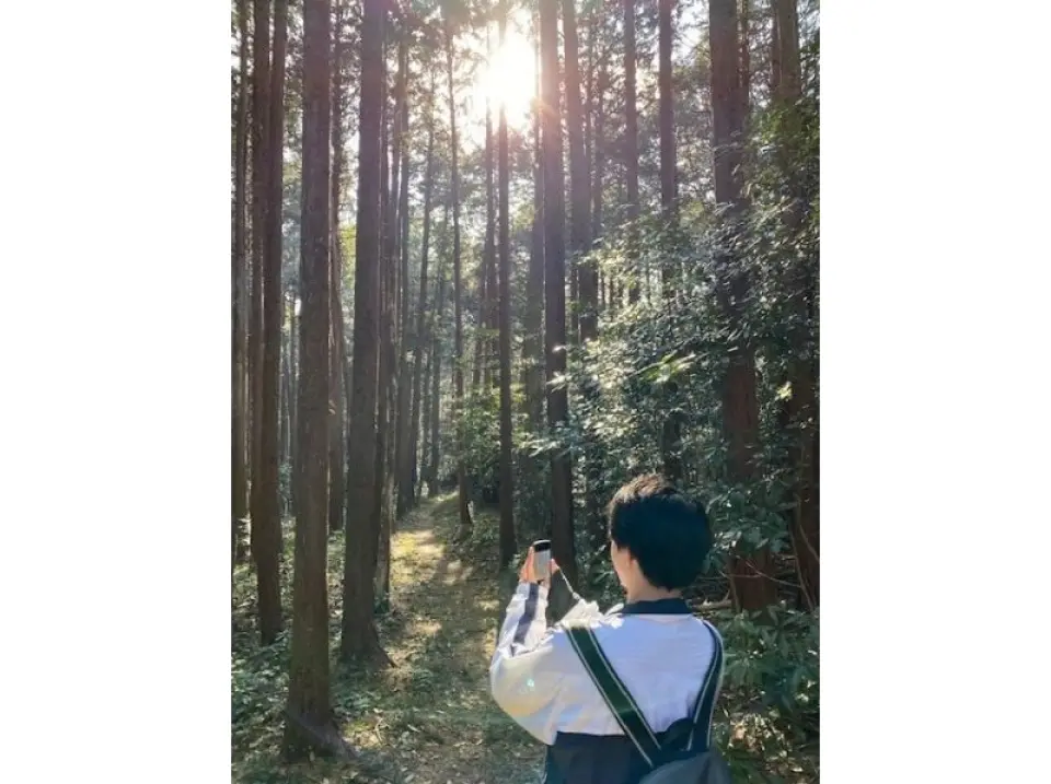 森の中の登山道をあるっていきます。