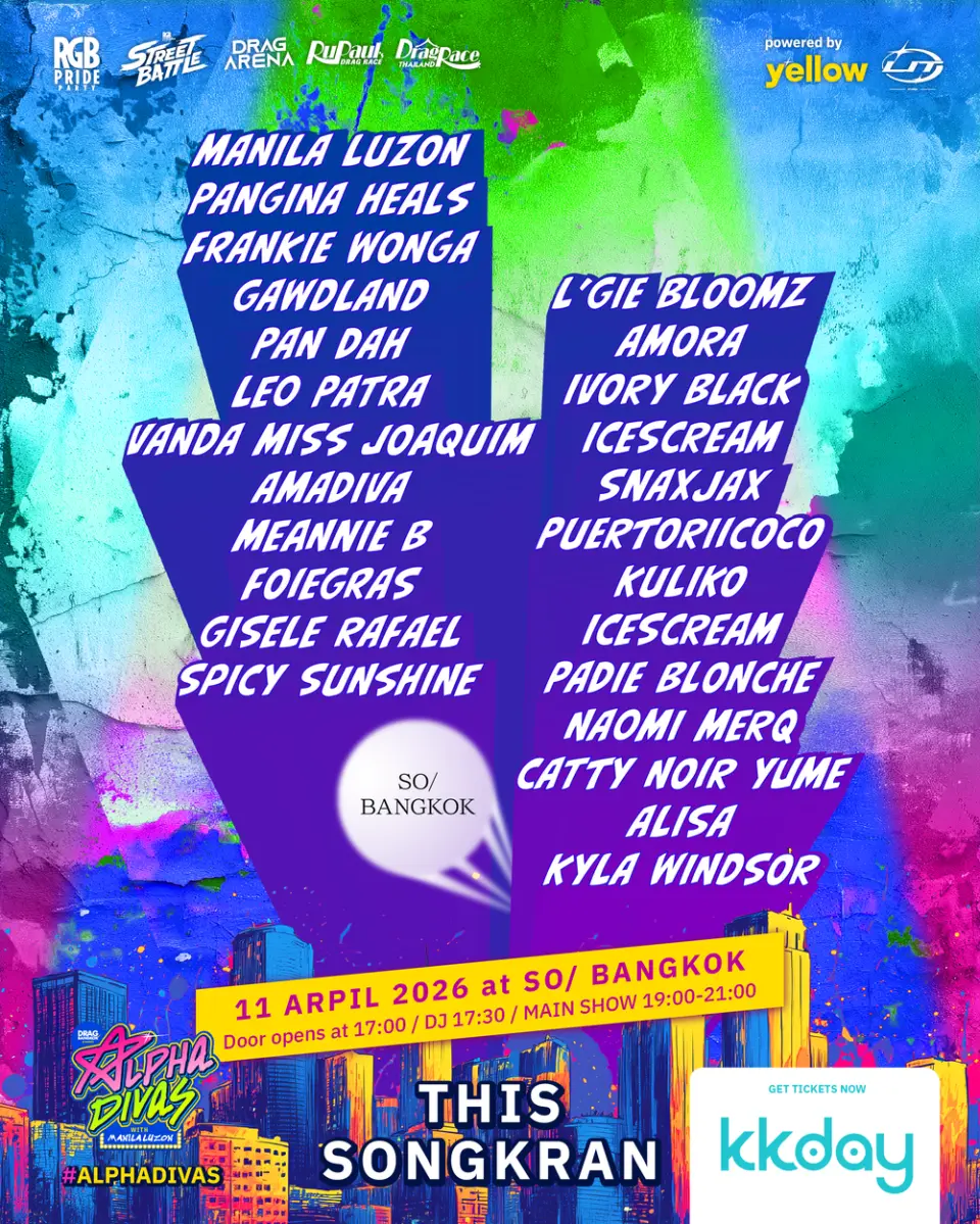 Step into a dazzling night of drag excellence at Alpha Divas—featuring Manila Luzon and an all-star lineup lighting up Bangkok with fierce performances and unforgettable energy