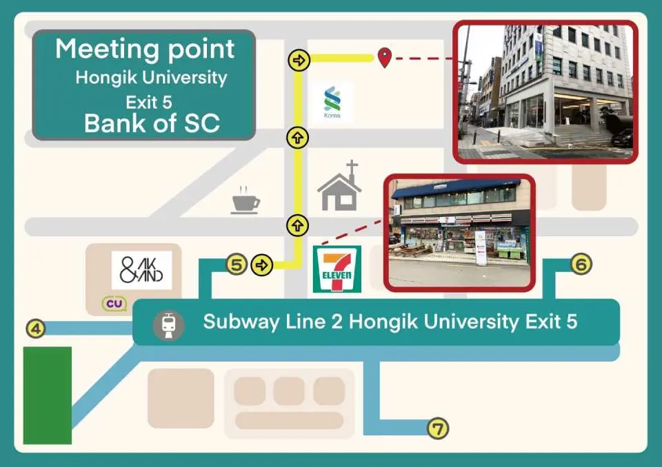 Meet and depart together from Hongik University Station (Exit 5)