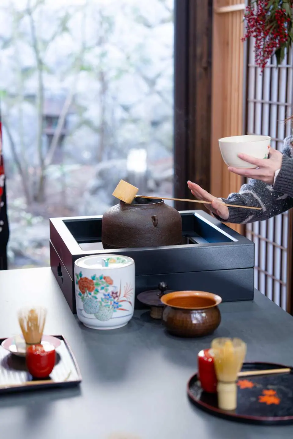 The staff will explain the tea ceremony tools, the process, and provide a demonstration.