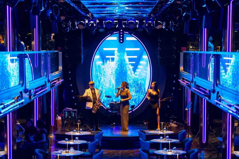 Enjoy live music, lighting, and entertainment on Deck 2.
