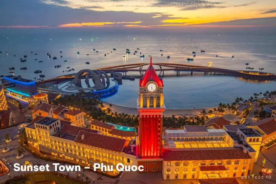 Visit Sunset Town and check in at the iconic Kiss Bridge, one of the most famous landmarks in Phu Quoc, perfect for sunset photos.