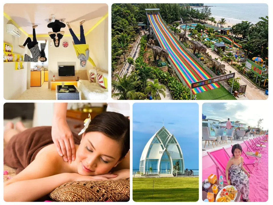 Discover a fun mix of unique attractions and relaxing experiences in Batam. Visit The Illusion for creative photo moments and explore Dino’s Gate for a playful adventure. Enjoy some leisure time with a massage at the mall, followed by a delightful high tea at Gold Coast. Complete your day with a visit to the scenic Pink Beach.