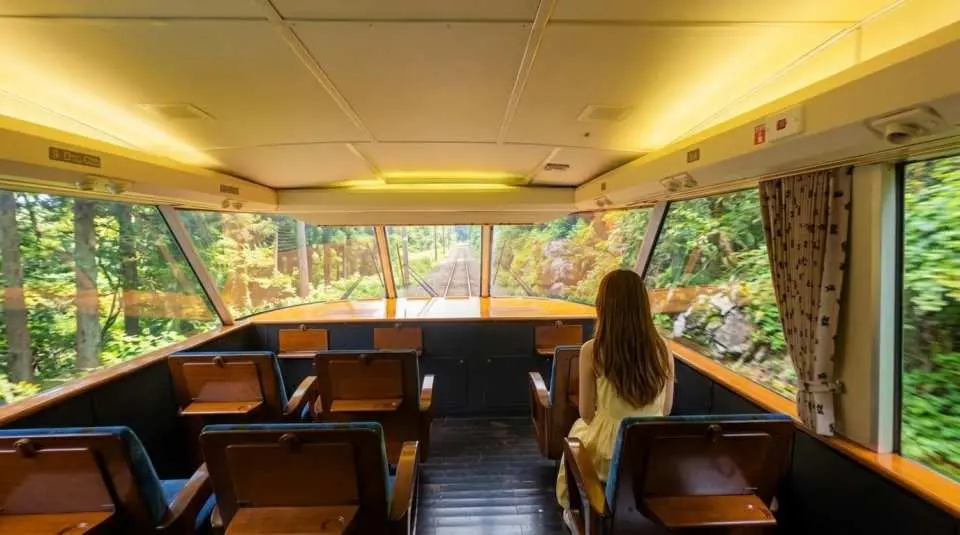 The train journey traverses the Aso volcano region, offering breathtaking views of mountains, grasslands, and countryside, making it one of the most representative ways to experience the area between Fukuoka and Aso.