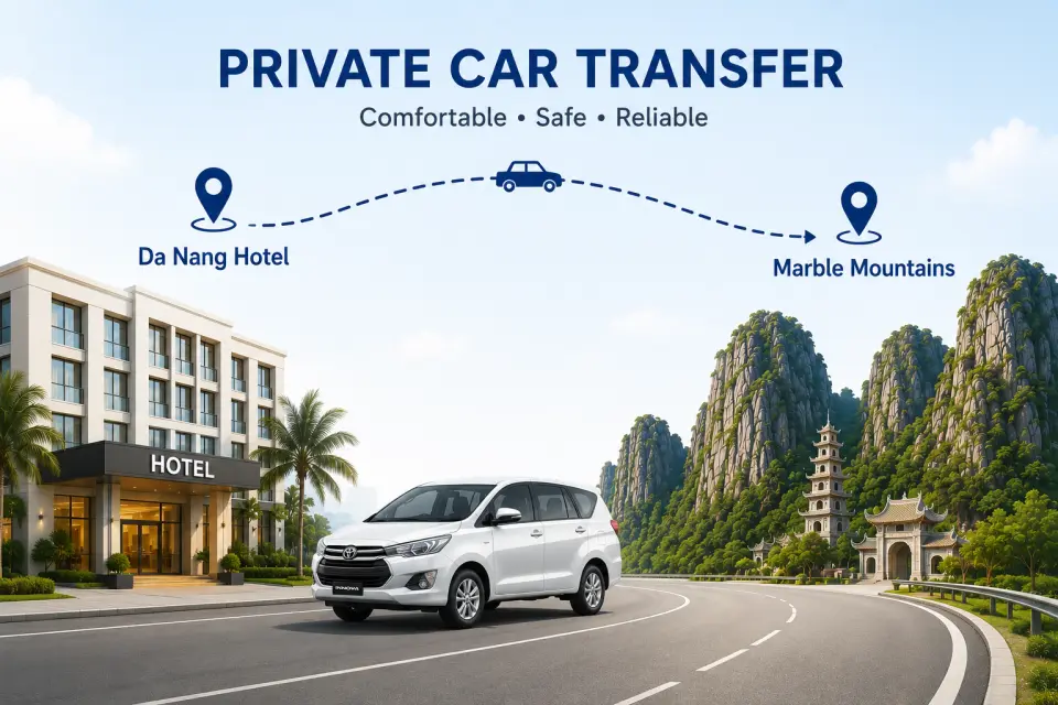 Pick up at Hotel in Da Nang: Your private driver will pick you up directly from your hotel in Da Nang city center. Start the journey in a comfortable air-conditioned vehicle.