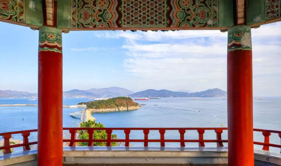 Enjoy panoramic views of Yeosu's coastline, harbor, and surrounding islands from this scenic hilltop park.