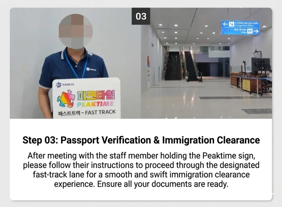 ➡️ Step 03: Passport Verification & Immigration Clearance
Once you meet our staff, follow their guidance to breeze through immigration quickly via the dedicated Fast-Track lane.