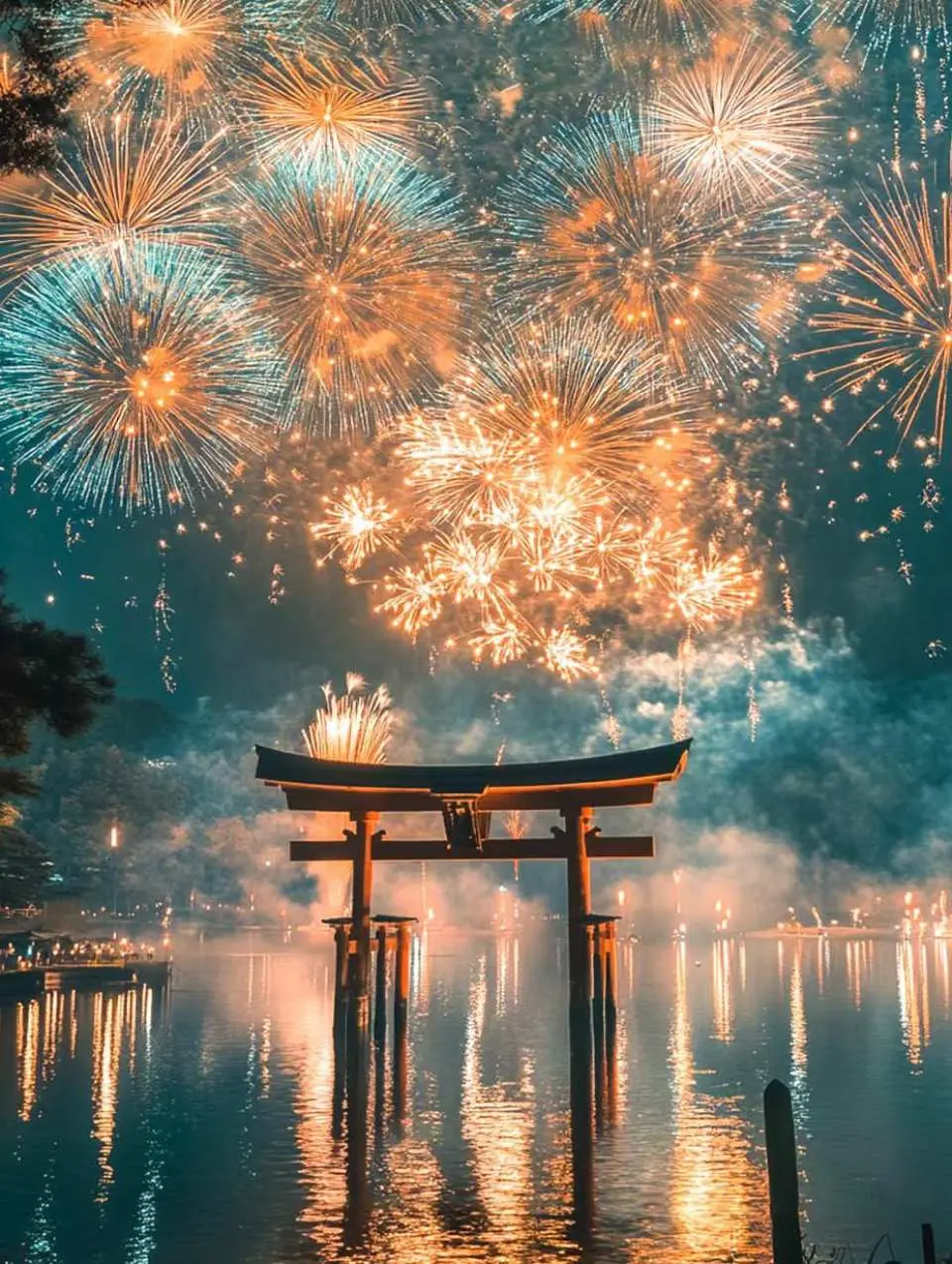 Hakone Garden Summer Night Festival Fireworks Display | A stunning summer night spectacle on the lake. This limited-time summer event at Lake Ashi features 2,500 fireworks over two nights at Hakone Garden Bay, creating a dazzling and dreamlike reflection on the lake.