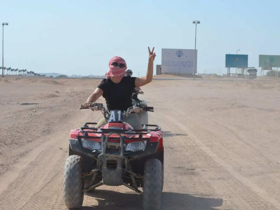 Start by choosing the correct option for your location. Guests booking without transfer should arrive at the confirmed quad base by themselves, while guests booking a transfer option should be ready at the confirmed pickup point.

After arrival at the quad station, meet the local team and confirm your selected tour. The guide will explain the safety rules, how to operate the quad bike, how the convoy will move, and what distance should be kept between riders.

When everyone is ready, wear the required safety equipment and begin the guided desert ride. Follow the guide across sandy tracks and open desert areas, enjoying the landscape around Marsa Alam and the Red Sea desert atmosphere.

During the route, the guide may arrange a short stop for rest, views, or photos if timing and conditions allow. The exact stop and route may vary according to weather, visibility, wind, and safety.

After the ride, return to the quad base. Guests on standard two-hour options finish the activity here and continue with their confirmed return transfer if included. Guests on the Stargazing, Dinner & Show option continue with the evening program, including dinner, show time, and stargazing when conditions allow.

At the end of the experience, return according to your selected option. Without-transfer guests leave independently, while transfer-option guests are dropped back in the selected area.