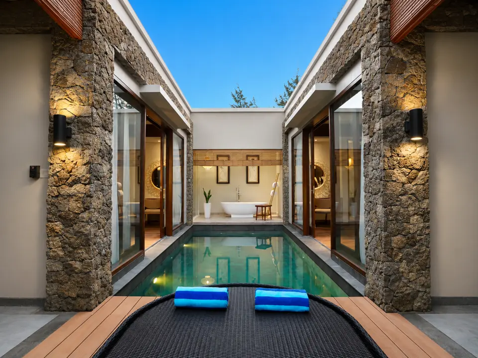 Relax in a beautifully designed villa featuring a spacious bedroom, private swimming pool, and intimate surroundings. Spend quality time together and create unforgettable memories in your own private sanctuary.