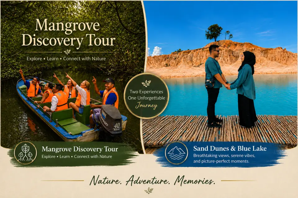 Choose between two of Bintan's most popular attractions. Visit the stunning Sand Dunes & Blue Lake for breathtaking scenery and photo opportunities, or enjoy a peaceful Mangrove Tour through the island's natural waterways and wildlife habitats.