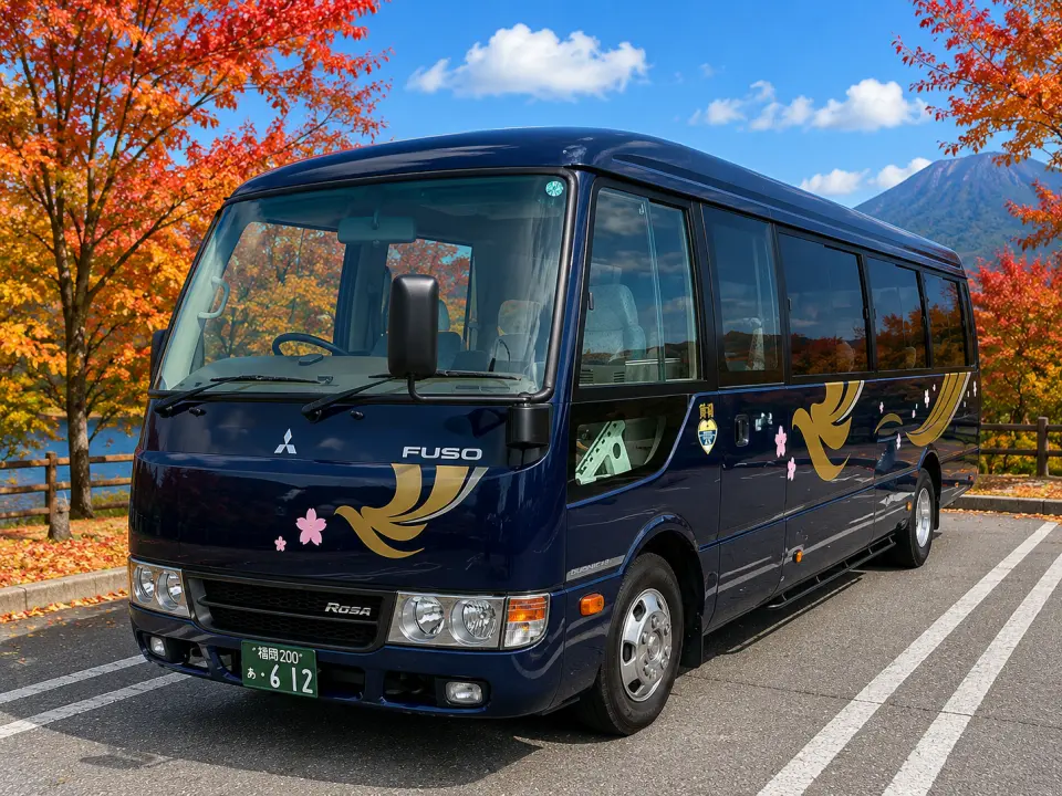 The Mitsubishi Fuso is available in 20-seat and 21-seat configurations. It can accommodate up to 20 or 21 passengers. It has a separate luggage compartment with a 29-inch suitcase that can hold approximately 15 pieces of luggage.