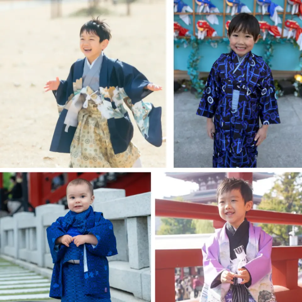 男士和兒童和服/浴衣計劃（男孩、女孩和兒童的正式服裝）：我們提供適合 7 歲女孩、5 歲男孩和 3 歲女孩的和服。