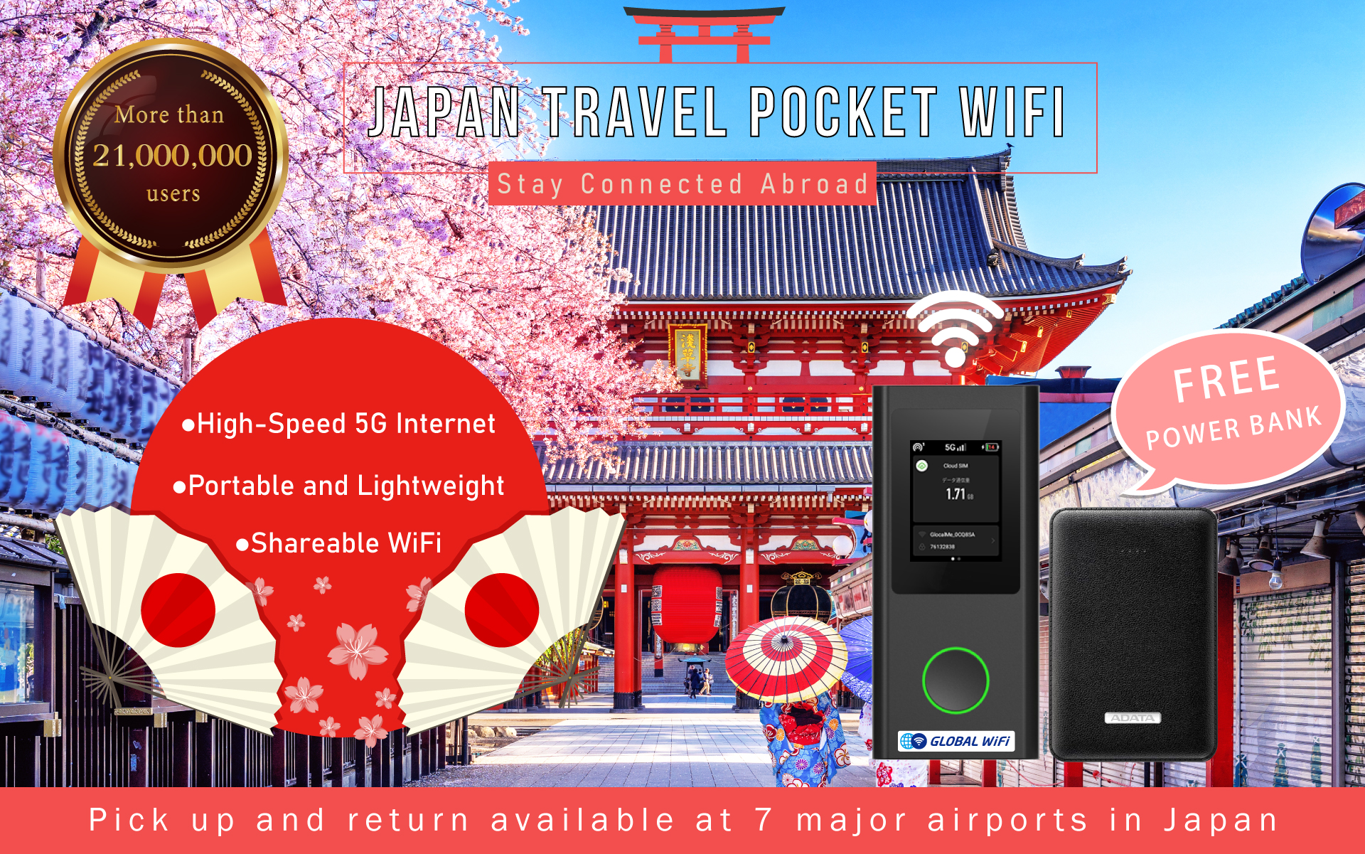20%オフ】日本5G WiFi レンタル｜docomo 使い放題 WiFi シェアリング