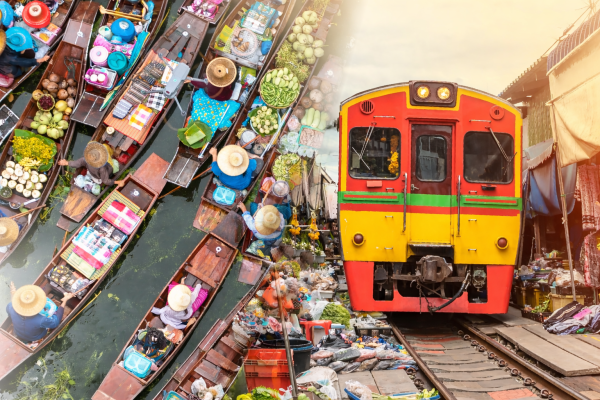 태국 수상시장 일일투어 | 담넌사두억, 매끌렁 시장 & 암파와 반딧불이 크루즈