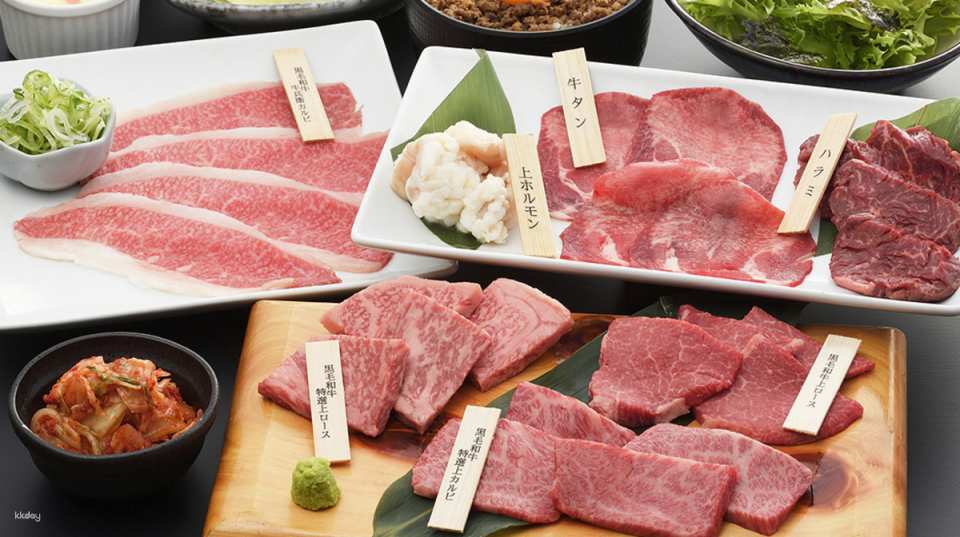Enjoy Japanese Kuroge Wagyu Beef carefully selected by the owner, as well as domestic chicken and pork