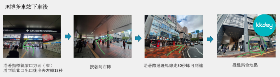 Check out how to get from JR Hakata Station, Chikushi East Exit, to the meeting place